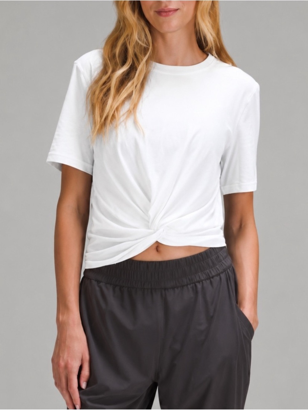Lululemon White Twist-Front Crop Tee